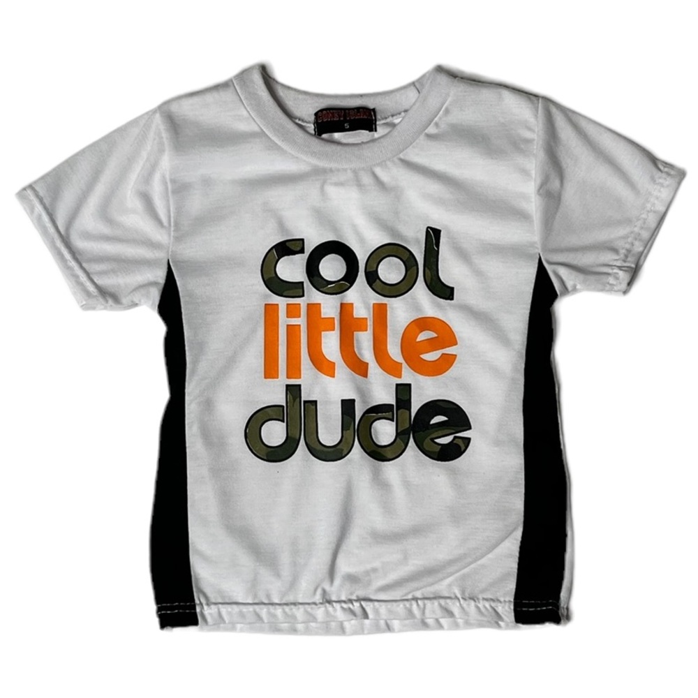 CONEY ISLAND Boys Short Sleeve White &Black Top w/Orange, Army Fatigue Graphics